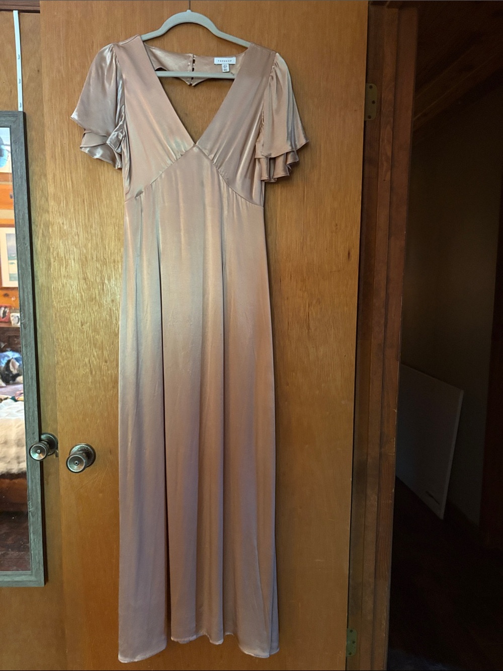 Silky V-Neck Flutter Sleeve Maxi Dress in Blush